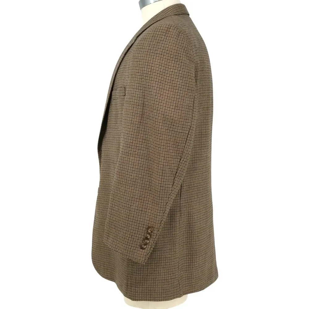Jos A Bank Sport Coat Mens 46R Brown Houndstooth Plaid Wool Jacket Lined Blazer